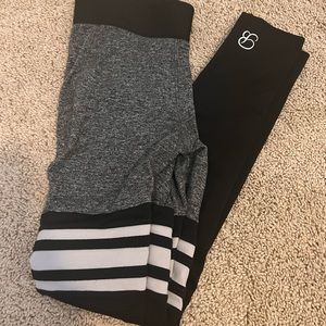 Bombshell Sportswear thigh high stripe gray black white leggings